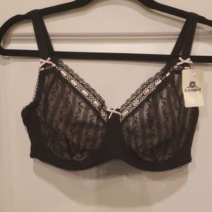Black lace pink ribbon accent underwire bra 36DD